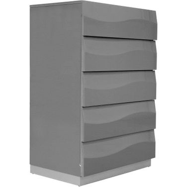 Leon 5 Drawer Poplar Wood Bedroom Chest In Gray High Gloss