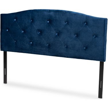 Leone Velvet Fabric Upholstered Queen Headboard In Navy Blue