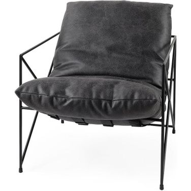 Leonidas Black Faux Leather Seat With Black Metal Frame Accent Chair