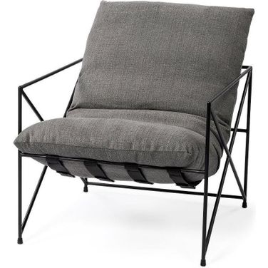 Leonidas Grey Fabric Wrap Black Metal Frame Accent Chair