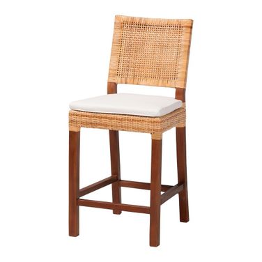 Lesia Handwoven Rattan Counter Stool In Light Honey and Walnut Brown