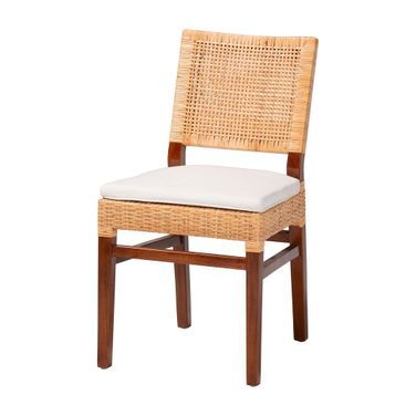 Lesia Handwoven Rattan Dining Chair In Light Honey and Walnut Brown