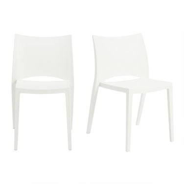 Leslie Stackable Outdoor Side Chair Set of 2 In White