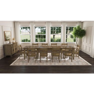 Leucadia 133.25 Inch Three Leaf Extendable Dining Room Set In Toasted Java