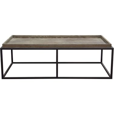 Lex Rectangle Cocktail Table in Rustic Oak Veneer Finish Top with Black Powder Coated Metal Base
