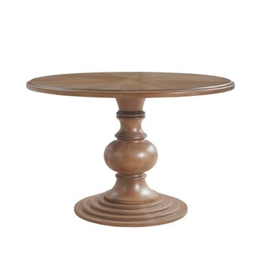 Lexi 46 Inch Round Pedestal Dining Table In Reclaimed Walnut