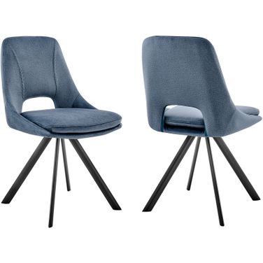 Lexi Dining Room Accent Chair Set of 2 In Blue Velvet and Black Finish