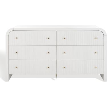 Liabella 6 Drawer Curved Dresser In White and Gold