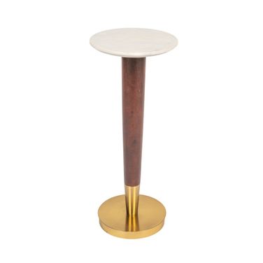 Liam Acacia Wood and Brass Martini Table with Marble Top In Black
