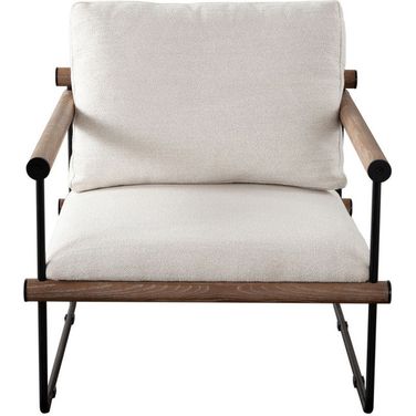 Liam Accent Chair In Cream Fabric with Metal Frame and Wood Arm