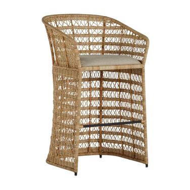 Libby Bar Stool In Natural Rattan and Dark Grey