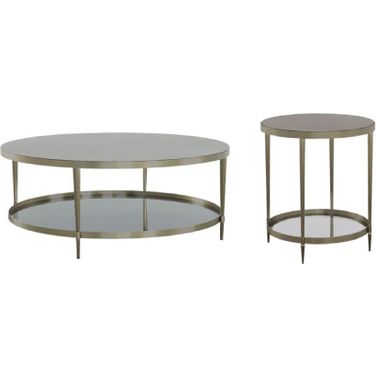 Libby Langdon Marlowe Tiered Round Occasional Table Set In Smoked Stone