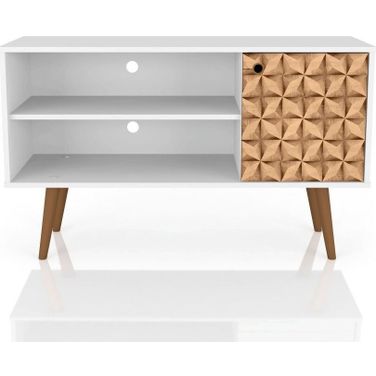 Liberty 42.52 Inch Mid-Century - Modern TV Stand With 2 Shelves And 1 Door In White And 3D