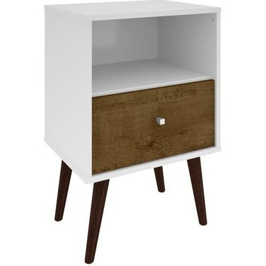Liberty Mid-Century - Modern Nightstand 1.0 With 1 Cubby Space And 1 Drawer In White And Rustic Brown With Solid Wood Legs