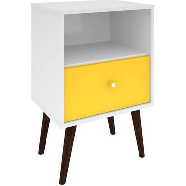 Liberty Mid-Century - Modern Nightstand 1.0 With 1 Cubby Space And 1 Drawer In White And Yellow With Solid Wood Legs