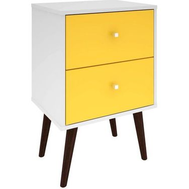 Liberty Mid-Century - Modern Nightstand 2.0 With 2 Full Extension Drawers In White And Yellow With Solid Wood Legs