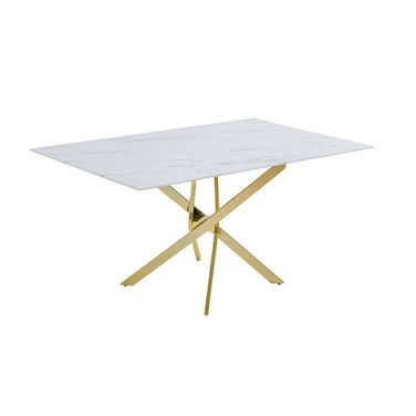 Lidia Marble Wrapped Glass Dining Table in White and Gold