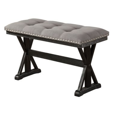 Lidia Upholstered Counter Height Bench with Tufts In Gray Linen Fabric