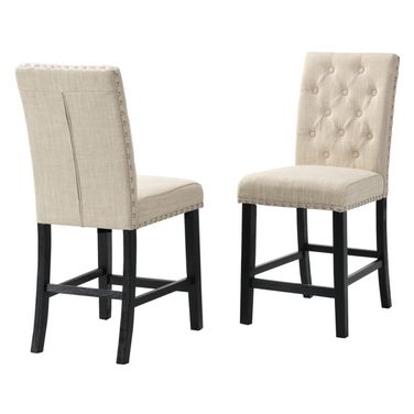 Lidia Upholstered Counter Height Chairs Set of 2 In Beige Linen Fabric