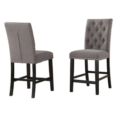 Lidia Upholstered Counter Height Chairs Set of 2 In Gray Linen Fabric