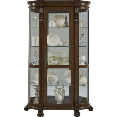 Lighted Curved Front 4 Shelf Curio Cabinet In Maple Brown