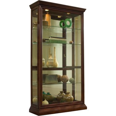Lighted Sliding Door 4 Shelf Curio Cabinet In Cherry Brown