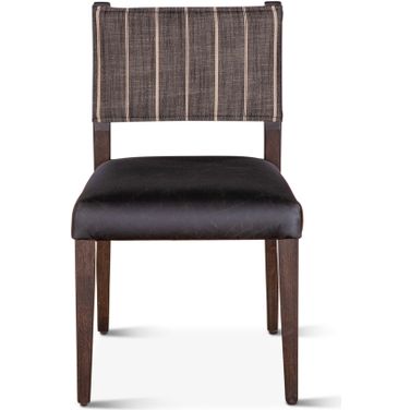 Lila Dining Chair In Black Leather and Linen - Set of 2