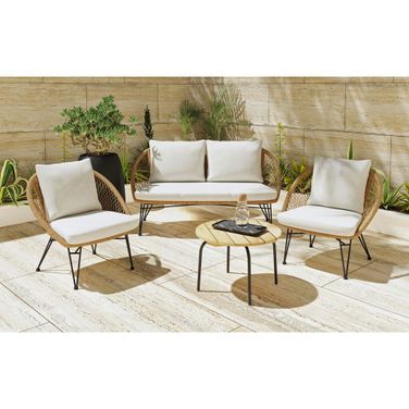 Lilly Outdoor Seating 4-Piece Set In Black and Beige