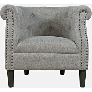 Lily Upholstered Barrel Curved Back Accent Chair with Nailhead Trim In Ash