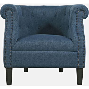 Lily Upholstered Barrel Curved Back Accent Chair with Nailhead Trim In Blue