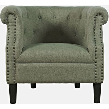 Lily Upholstered Barrel Curved Back Accent Chair with Nailhead Trim In Sage
