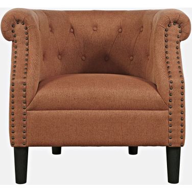Lily Upholstered Barrel Curved Back Accent Chair with Nailhead Trim In Spice