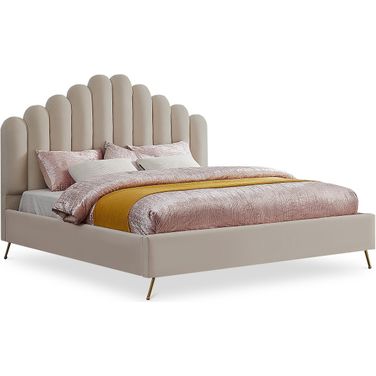 Lily Velvet King Bed In Cream