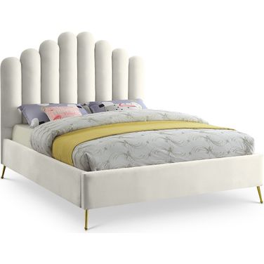 Lily Velvet Queen Bed In Cream