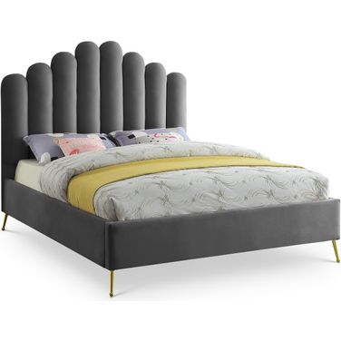 Lily Velvet Queen Bed In Grey