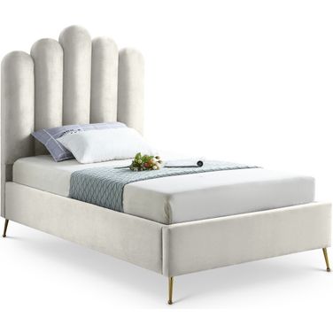 Lily Velvet Twin Bed In Cream