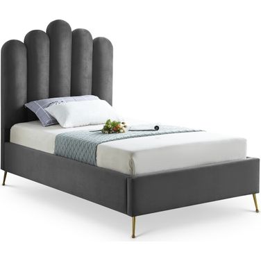 Lily Velvet Twin Bed In Grey