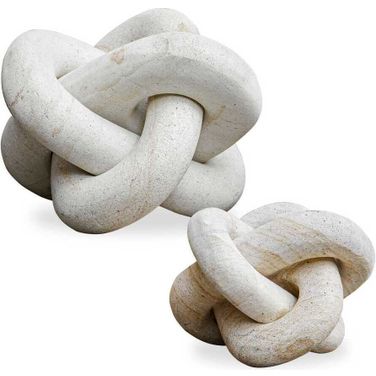 Limestone Link Sculptures Set of 2 In White and Brown