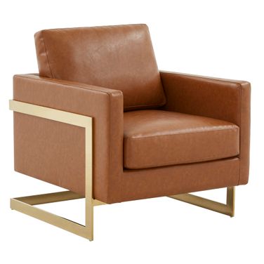 Lincoln Leather Accent Armchair In Cognac Tan