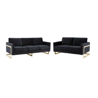 Lincoln Modern Mid-Century Upholstered Living Room Set Black and Gold