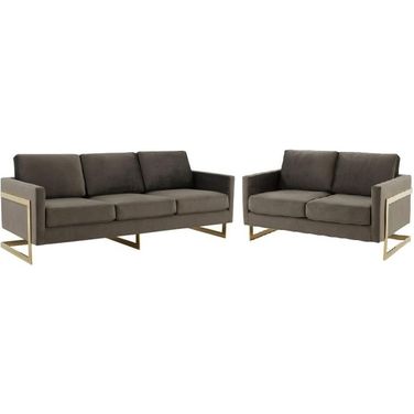 Lincoln Modern Mid-Century Upholstered Living Room Set In Dark Grey and Gold