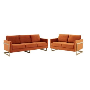Lincoln Modern Mid-Century Upholstered Living Room Set In Orange