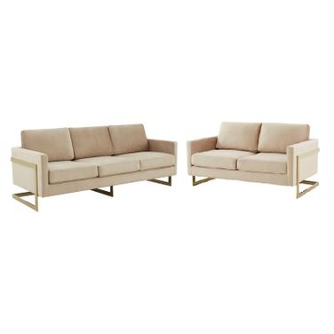 Lincoln Upholstered Velvet Living Room Set In Beige