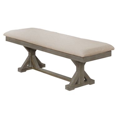 Linda Dining Bench In Beige Linen and Rustic Gray Brown Wood