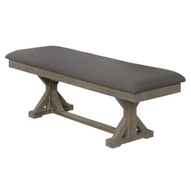 Linda Dining Bench In Gray Linen and Rustic Gray Brown Wood