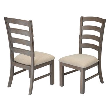 Linda Dining Chairs Set of 2 In Beige Linen and Rustic Gray Brown Wood
