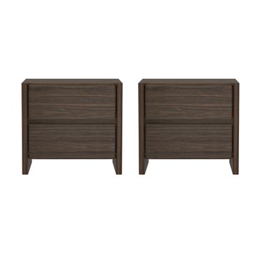 Linda Modern 2-Drawer Nightstand Set of 2 in Walnut Brown