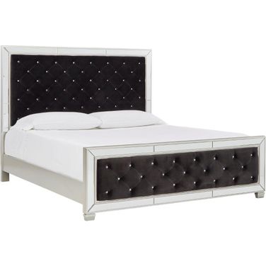 Lindenfield Black and Silver Queen Upholstered Panel Bed