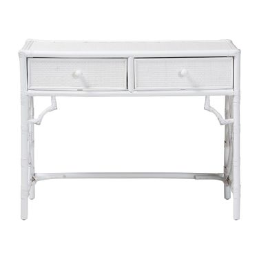Lindie Natural Rattan Writing Desk with Two Drawers In White