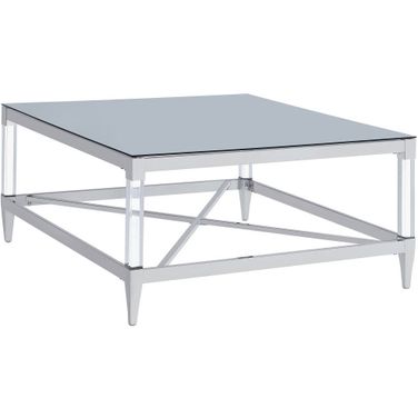 Lindley Square Coffee Table with Acrylic Legs and Tempered Mirror Top Chrome